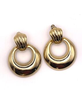 Vintage 80's Gold Tone Pierced Post Door Knocker Earrings